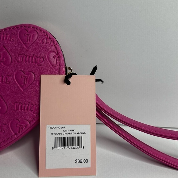 Juicy Couture Hot Pink Wallet Heart Zip Around w Wristlet - Picture 6 of 11
